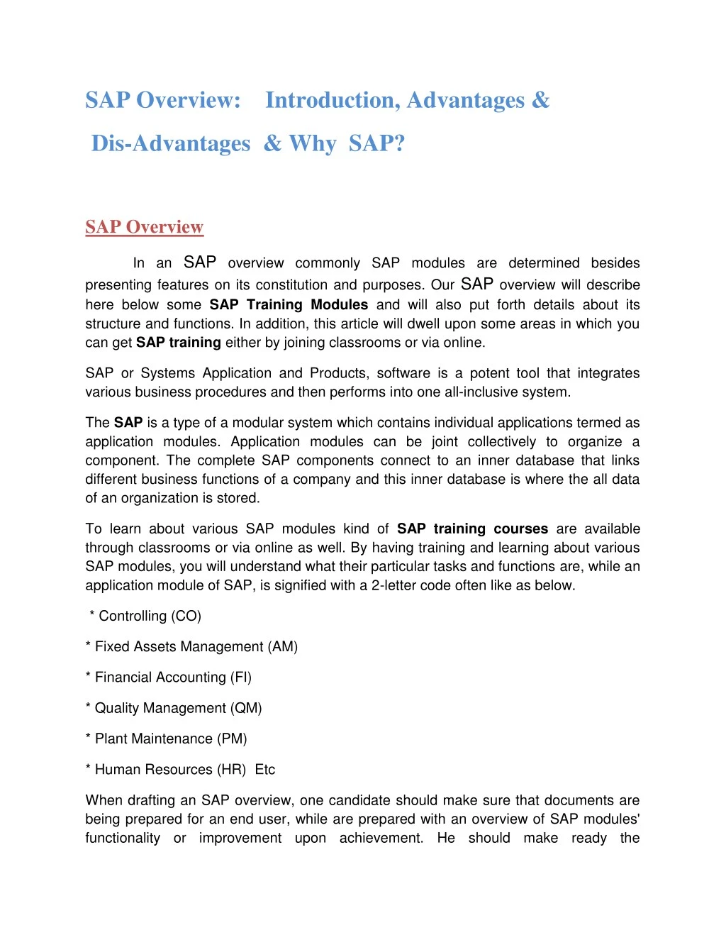 sap overview introduction advantages