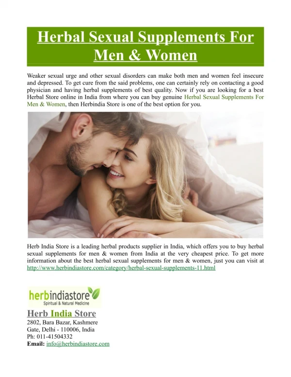 Herbal Sexual Supplements For Men & Women