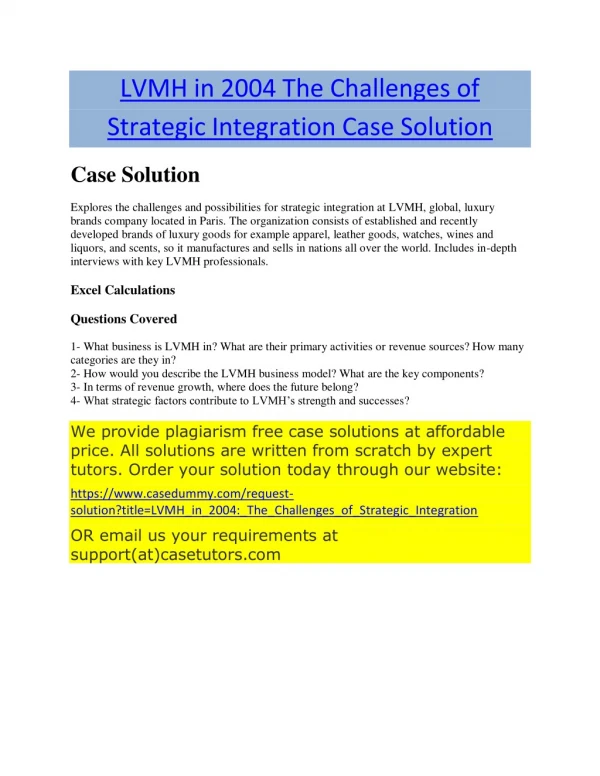 LVMH in 2004: The Challenges of Strategic Integration Case Solution