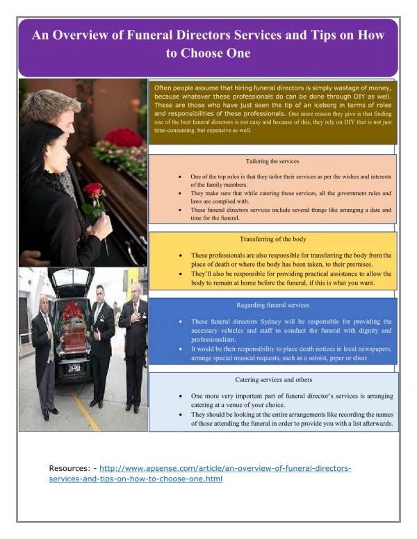 An Overview of Funeral Directors Services and Tips on How to Choose One