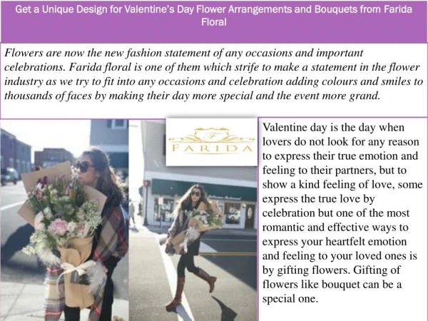 Get a Unique Design for Valentineâ€™s Day Flower Arrangements and Bouquets from Farida Floral