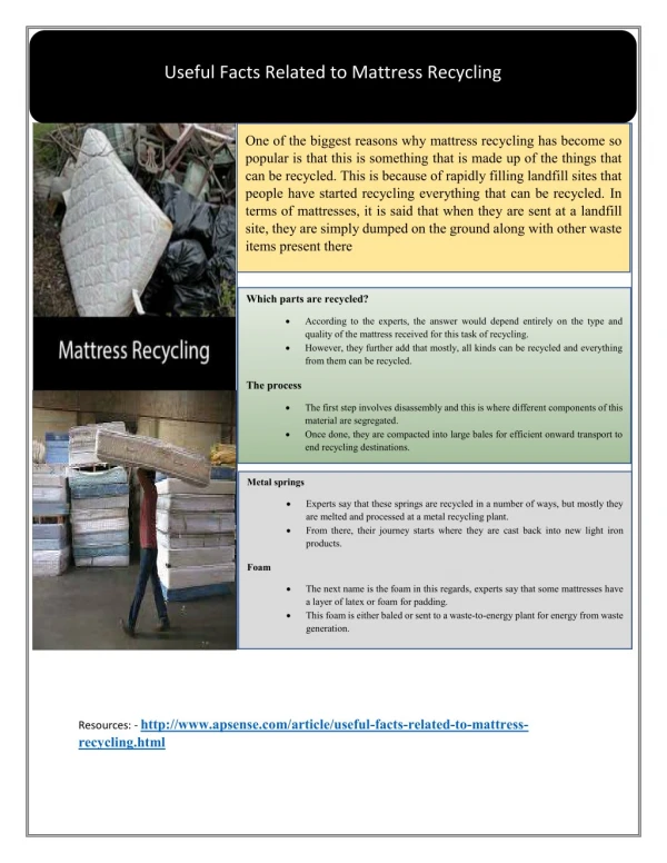 Useful Facts Related to Mattress Recycling