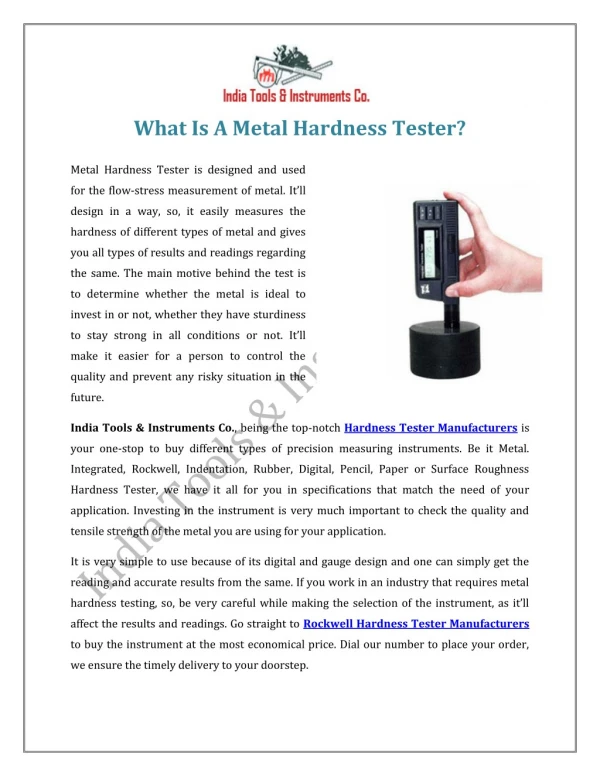 What Is A Metal Hardness Tester