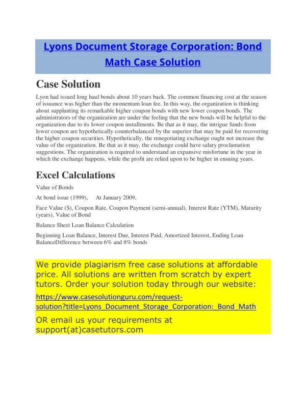 Lyons Document Storage Corporation: Bond Math Case Solution