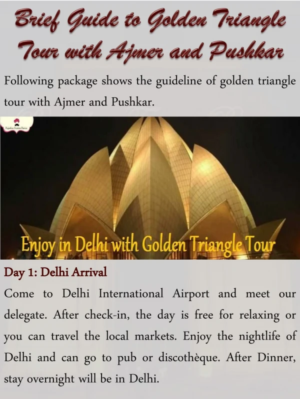 Brief Guide to Golden Triangle Tour with Ajmer and Pushkar