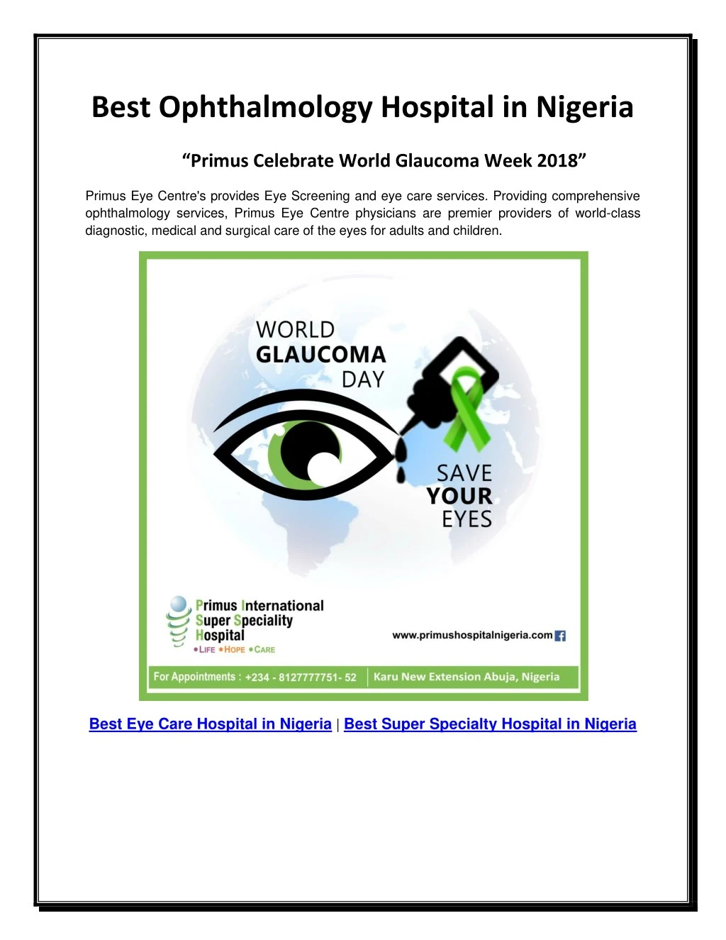 best ophthalmology hospital in nigeria primus
