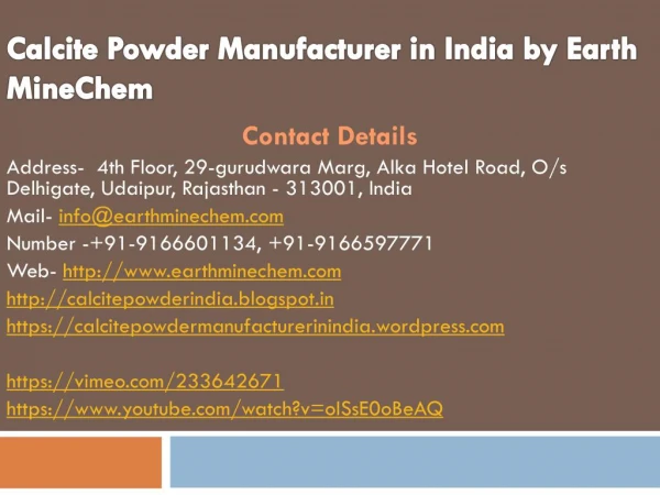 Calcite Powder Manufacturer in India by Earth MineChem
