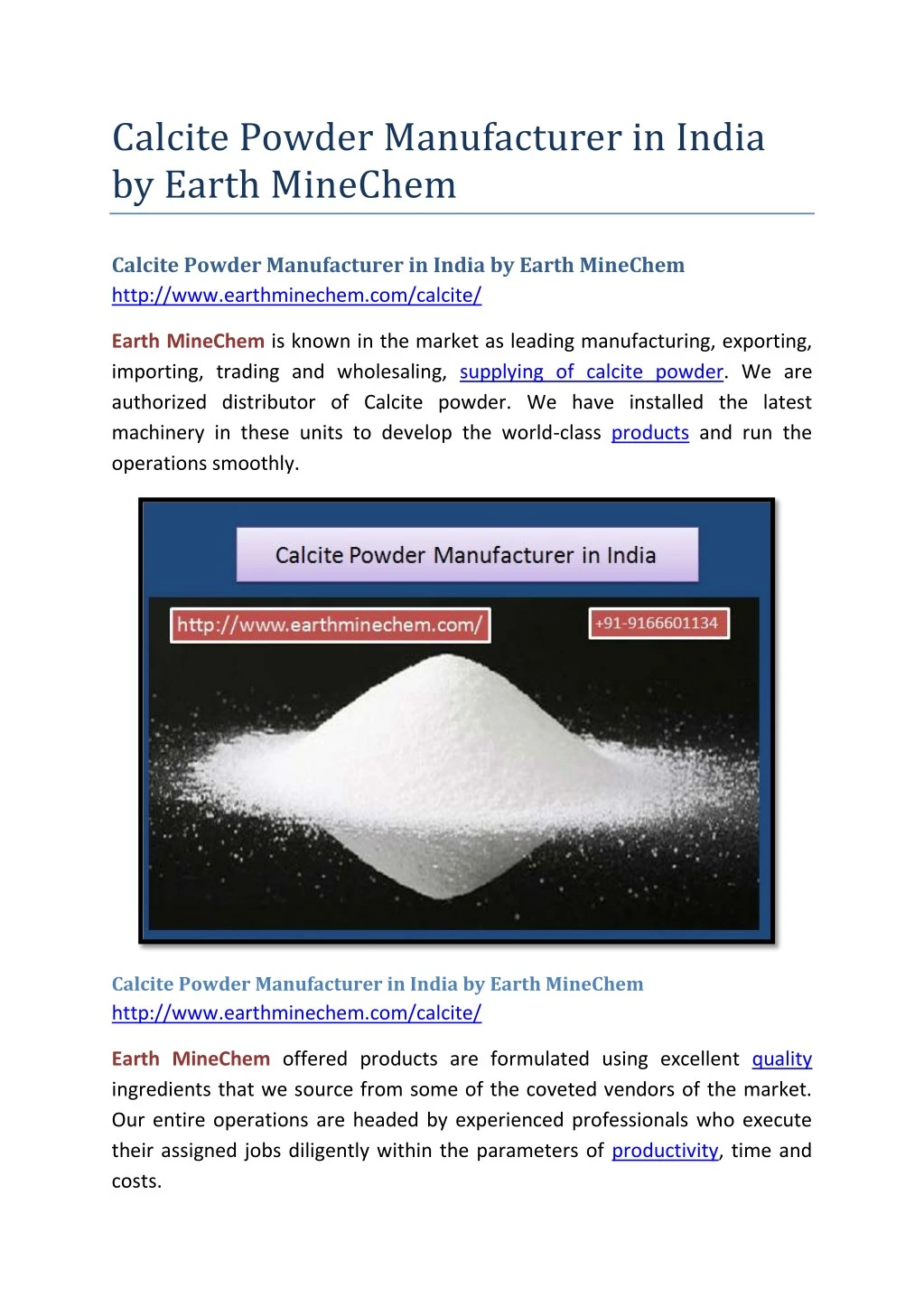calcite powder manufacturer in india by earth