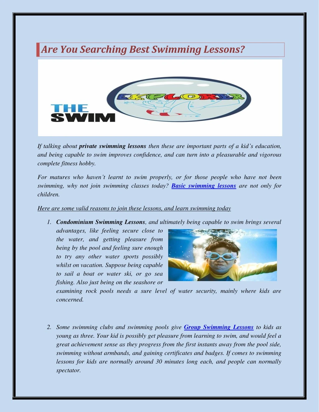 are you searching best swimming lessons