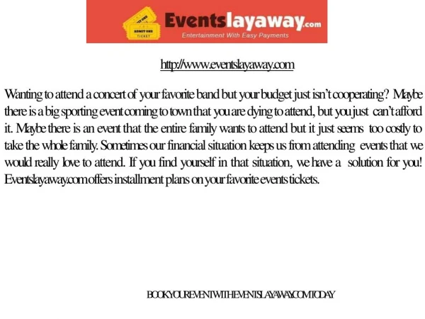 Book Events and Pay in Instalments, Events Installment Plans