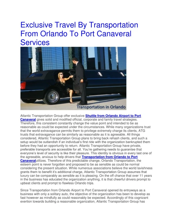 Exclusive Travel By Transportation From Orlando To Port Canaveral Services