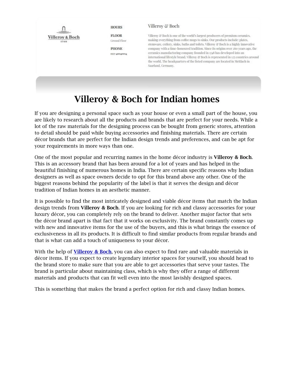 villeroy boch for indian homes