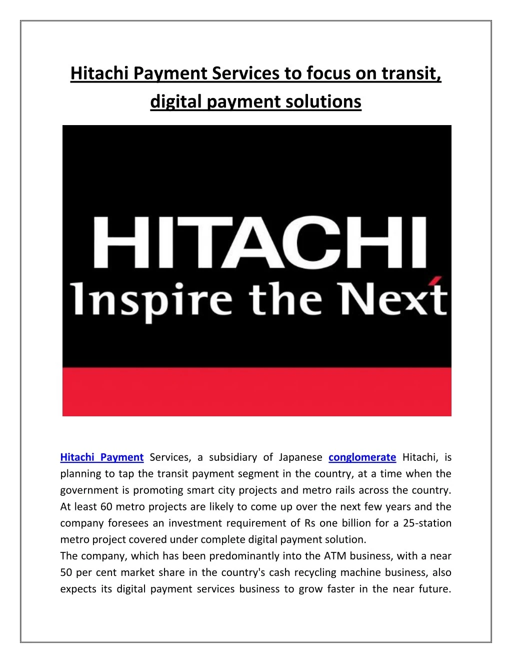 hitachi payment services to focus on transit