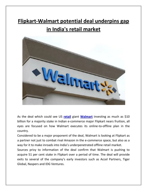 Flipkart-Walmart Potential Deal Underpins Gap in India's Retail Market