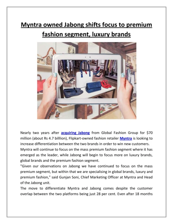 Myntra Owned Jabong Shifts Focus to Premium Fashion Segment, Luxury Brands