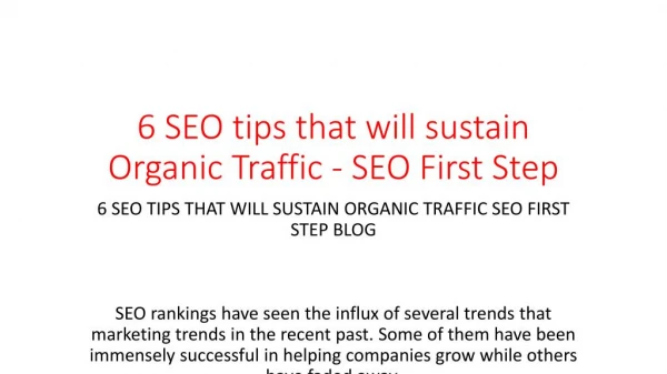 6 SEO tips that will sustain Organic Traffic - SEO First Step