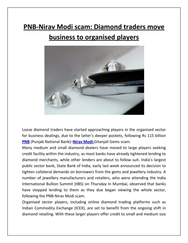 PNB-Nirav Modi Scam Diamond Traders Move Business to Organised Players