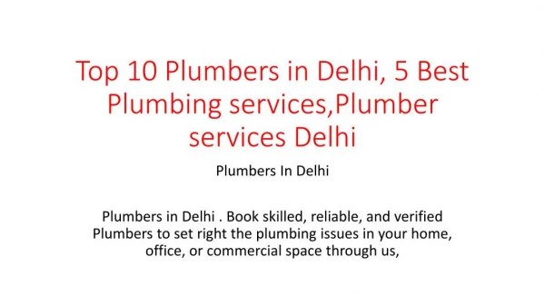 Top 10 Plumbers in Delhi, 5 Best Plumbing services,Plumber services Delhi