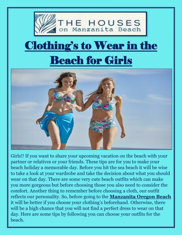 Clothingâ€™s to Wear in the Beach for Girls