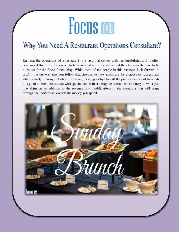 Why you need a restaurant operations consultant?