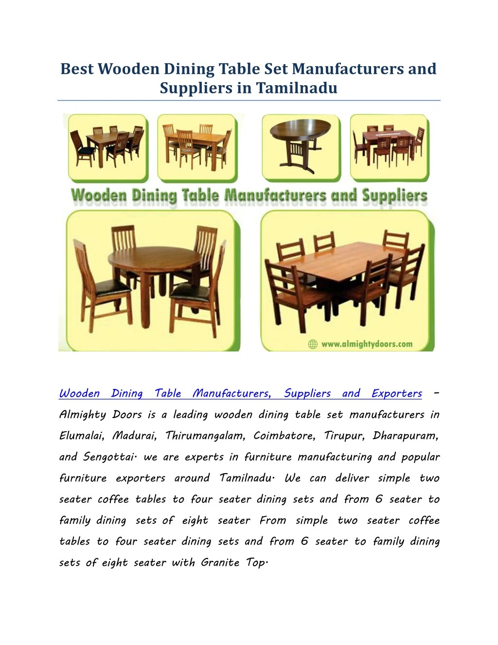 best wooden dining table set manufacturers