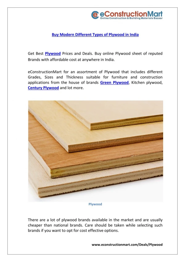 Buy Modern Different Types of Plywood in India
