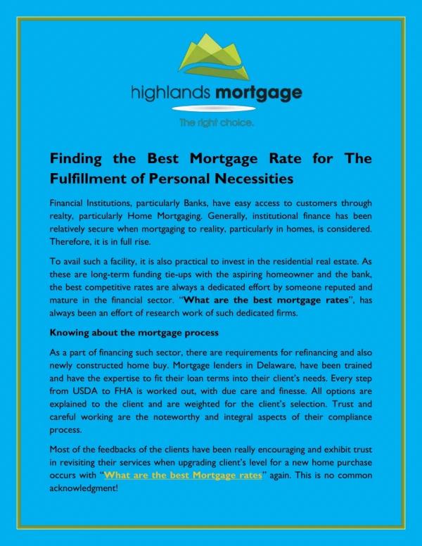 Finding the Best Mortgage Rate for The Fulfillment of Personal Necessities