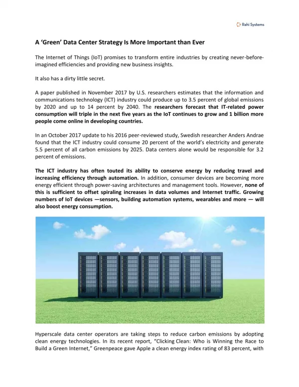 Green Data Center Strategy for Increased Energy Efficiency | Rahi Systems