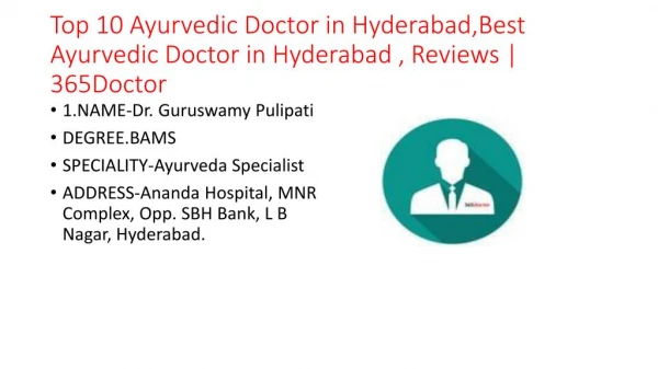 Top 10 Ayurvedic Doctor in Hyderabad,Best Ayurvedic Doctor in Hyderabad , Reviews | 365Doctor