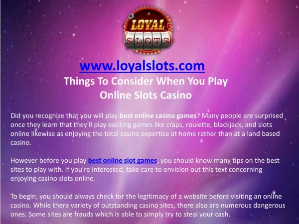 Things To Consider When You Play Online Slots Casino