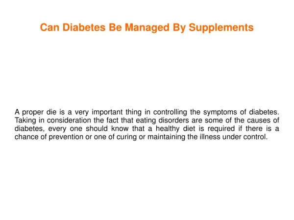 Can Diabetes Be Managed By Supplements
