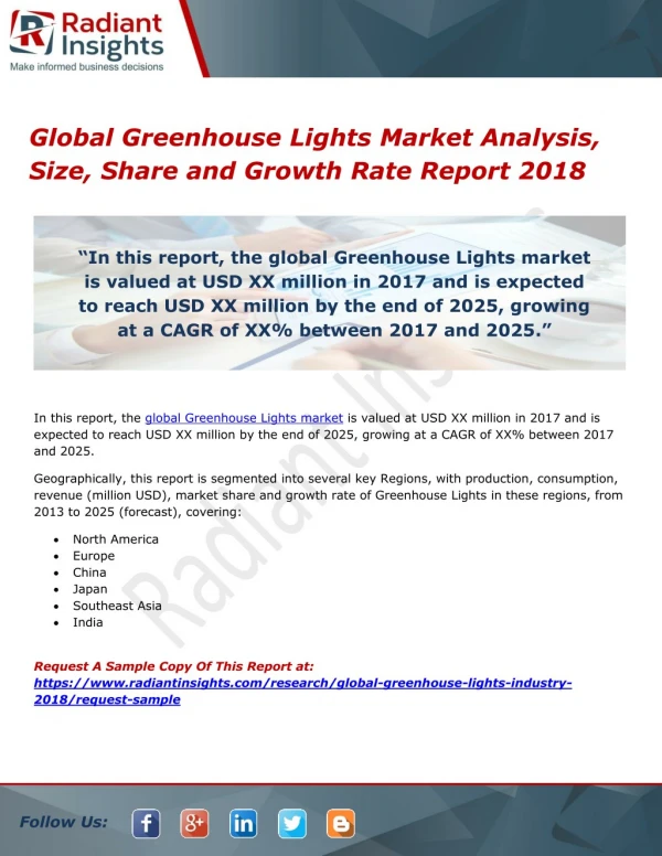 Global Greenhouse Lights Market Analysis, Size, Share and Growth Rate Report 2018