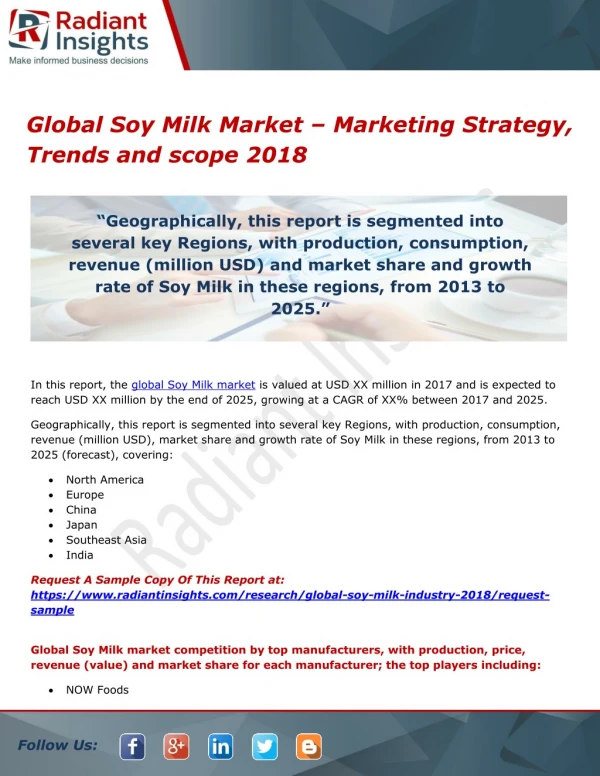 Global Soy Milk Market – Marketing Strategy, Trends and scope 2018