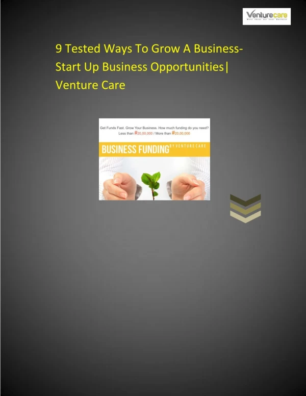 9 Tested Ways to Grow A Business- Start Up Business Opportunities| Venture Care