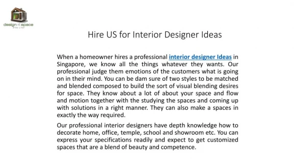 Hire US for Interior Designer Ideas