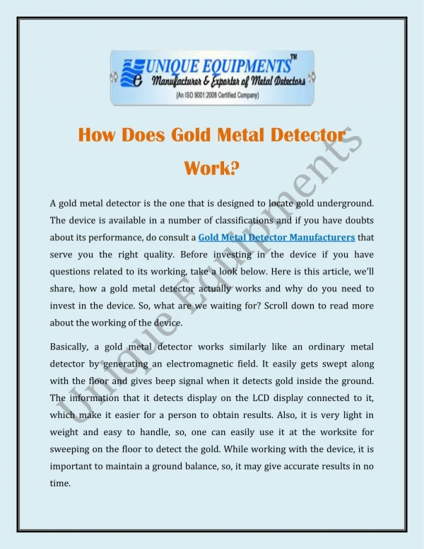 How Does Gold Metal Detector Work