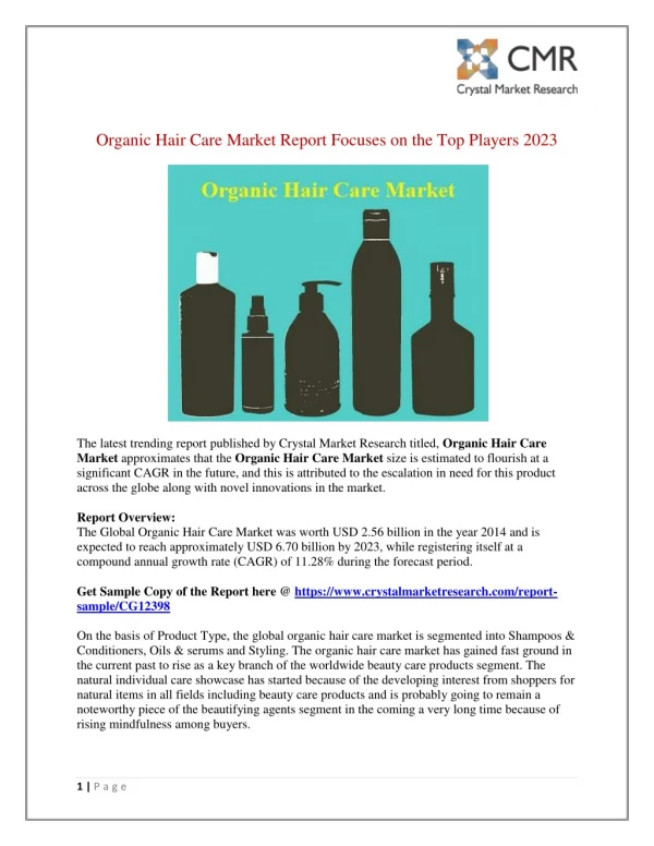 Organic Hair Care Market Projected to Amplify During 2014 - 2023
