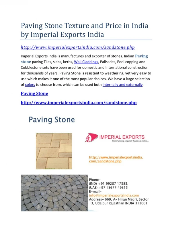 Paving Stone Texture and Price in India by Imperial Exports India