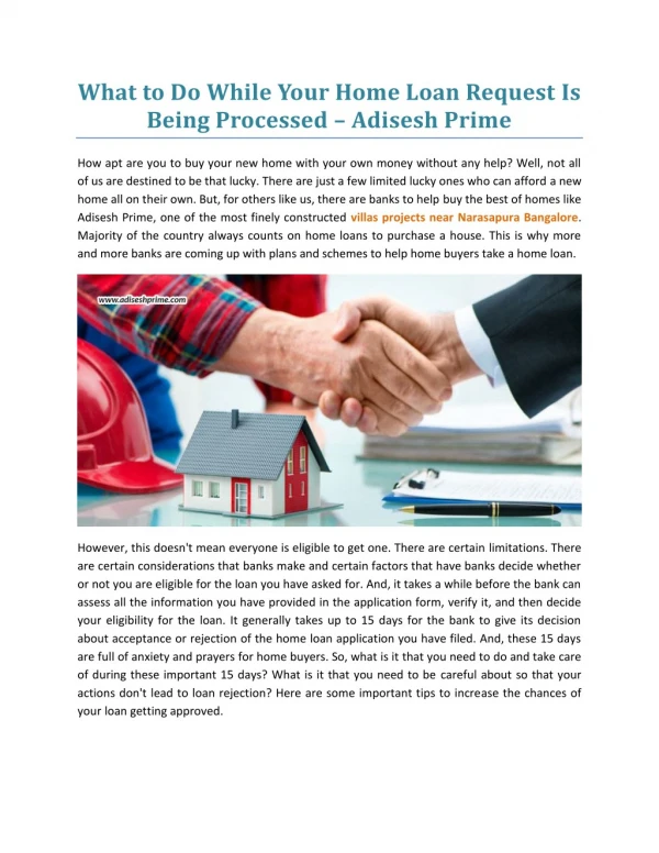 What To Do While Your Home Loan Request Is Being Processed - Adisesh Prime