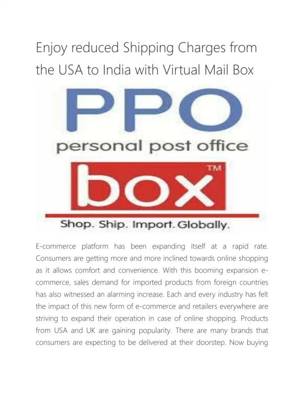 Enjoy reduced Shipping Charges from the USA to India with Virtual Mail Box