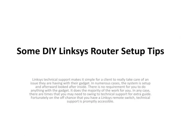 Some DIY Linksys Router Setup Tips