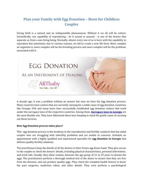 Plan your Family with Egg Donation â€“ Boon for Childless Couples