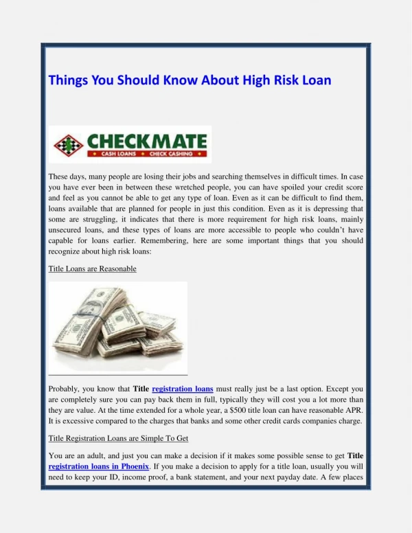 Things You Should Know About High Risk Loan