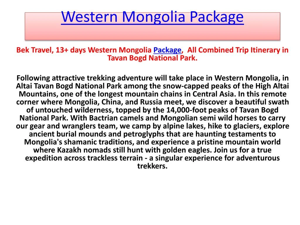 western mongolia package