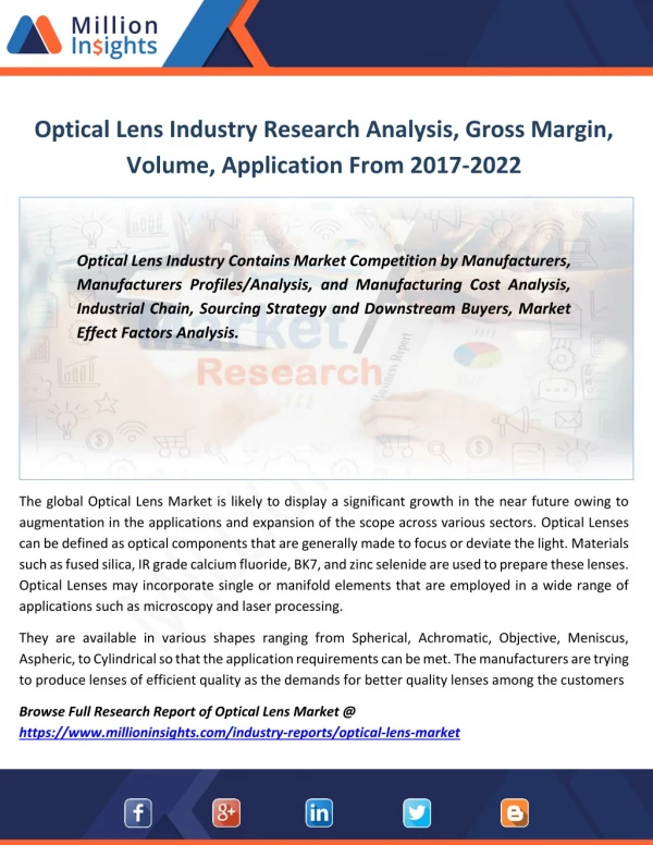 Optical Lens Market Manufacturing Cost Structure, Price, Size, Sales to 2022