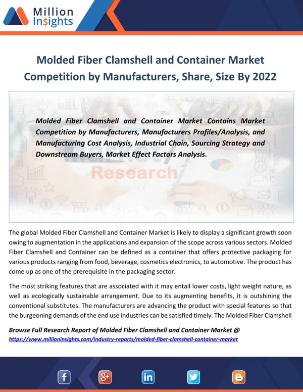 Molded Fiber Clamshell and Container Industry Analysis, Size, Growth, Share Forecast to 2022