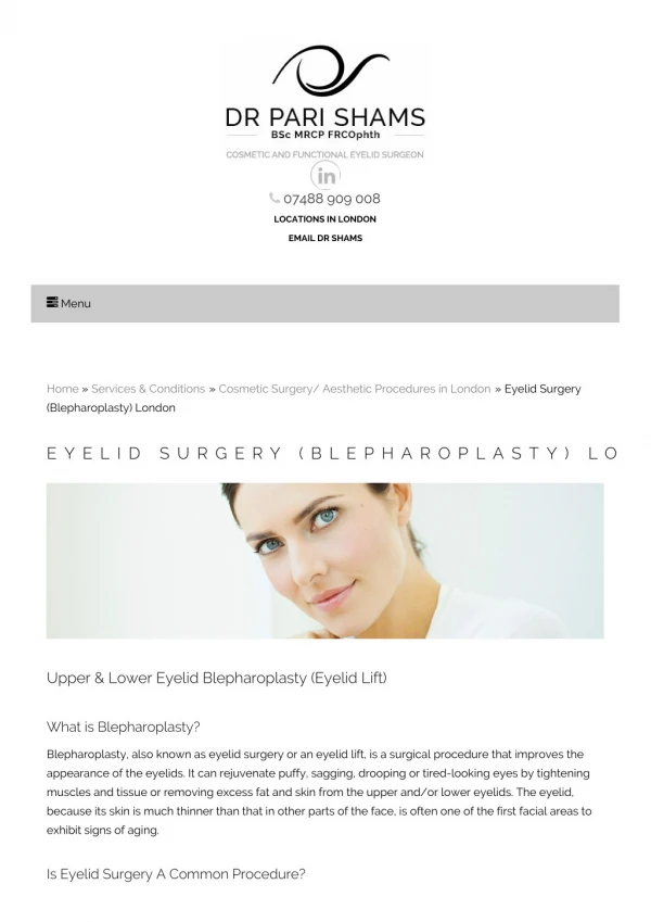 Eyelid Lift Surgery (Blepharoplasty) in London | Cosmetic Eyelid Surgeon - Dr. Pari Shams