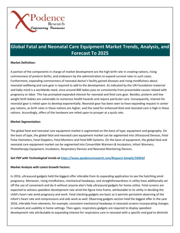 Fatal And Neonatal Care Equipment Market Growing Stupendously