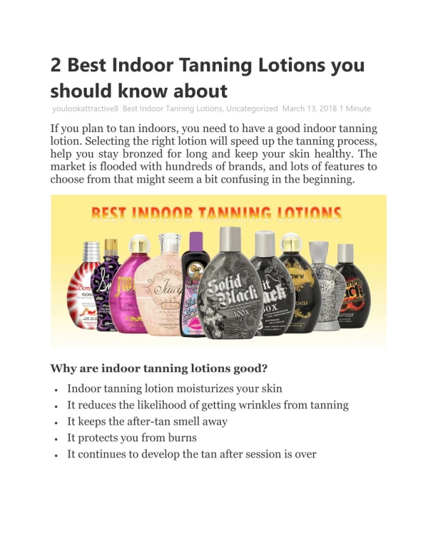 2 Best Indoor Tanning Lotions you should know about