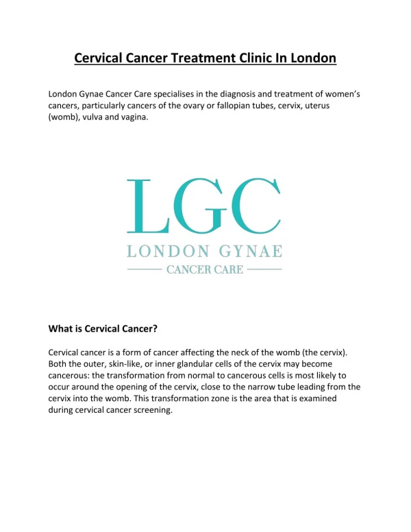 Cervical Cancer Treatment Clinic In London